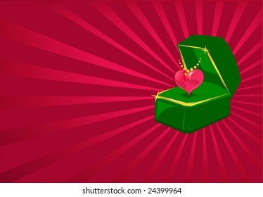 Vector illustration of Valentine's day card with heart in jewel box