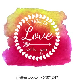 Vector Illustration of Valentine's Day Card for Design, Website, Background, Banner. Watercolor Texture Template for Valentine. Beautiful Logo for Love with heart