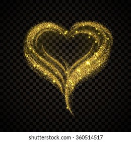 Vector Illustration of Valentine's day card for Design, Website, Banner. Heart Element Template for Shiny Gold Love Valentine or Invitation to Marriage. On transparent background