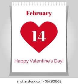 Vector illustration. Valentine`s day card with heart. Valentines day greeting poster. Party poster, greeting card, banner or invitation. Holiday design. Tear-off calendar with red heart.