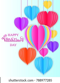 Vector illustration of Valentines day card with paper hearts