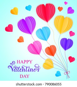 Vector illustration of Valentines day card with paper hearts