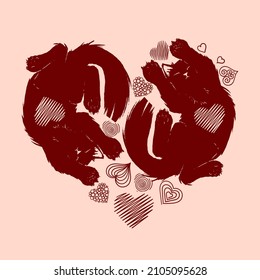 ilustración vectorial para el día de San Valentín. Los gatos mienten con el corazón