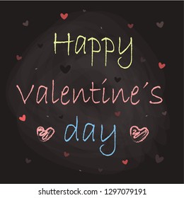 Vector illustration- Valentine's day, chalk drawing on black Board, background for cafes and bars.