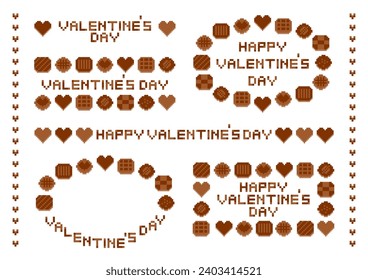 Vector illustration for Valentine's Day. Chocolate and letter pixel art decoration design.  White background.