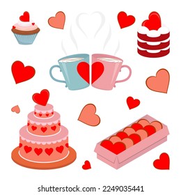 Vector illustration. Valentine's day clip art collection. Sweet food.