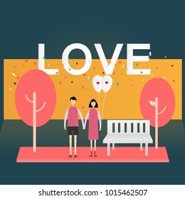Vector Illustration of Valentine's Day.  couples outdoors in the park on the day of love.