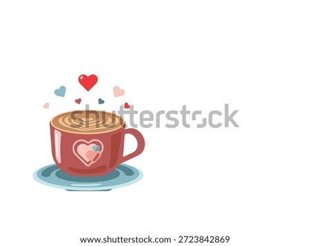 Vector illustration for Valentine's Day. A cup of cappuccino and hearts on a white background. Watercolor