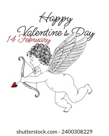 Ilustración vectorial para el día de San Valentín. Cupido con corazón de flecha