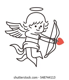 Vector illustration - Valentine's day. Cupid with bow and arrow