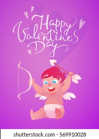 Vector Illustration of Valentine's Day Cupid or Angel With a Bow and Arrow. Card. Love. Happy Valentine's Day.