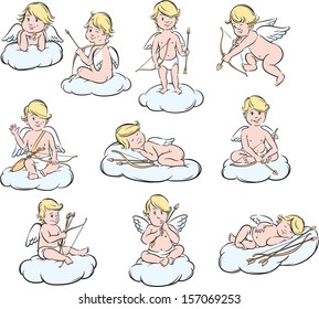 Vector illustration of Valentines Day cupids collection. Easy-edit layered vector EPS10 file scalable to any size without quality loss. High resolution raster JPG file is included.