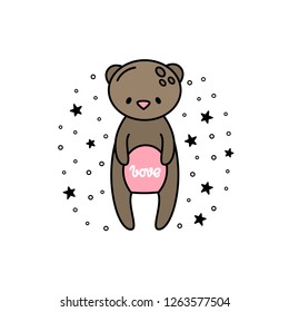 Vector illustration for valentines day. Cute bear with a heart.