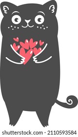 Vector illustration for valentine's day. Cute black cupid cat is holding a valentine.