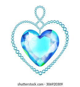 Vector illustration: Valentine's day decor in form of heart made of turquoise glittering crystals isolated on white background