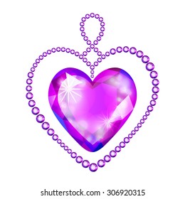 Vector illustration: Valentine's day decor in form of heart made of purple glittering crystals isolated on white background