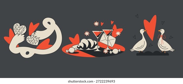 Vector illustration. Valentine's Day design elements set. Retro style.