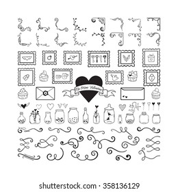 Vector illustration. Valentine's Day design elements collection. Hand drawn. Isolated. Can be used for any of your project.