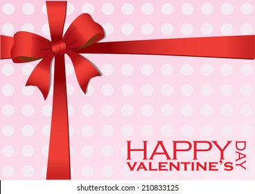 Vector illustration of a Valentines Day gift wrapped in pink polka dot wrapping paper and red bow and ribbon.