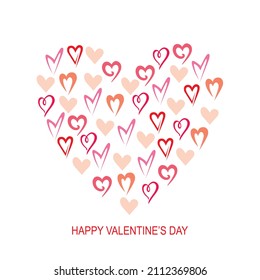 Vector illustration of Valentines day greeting card with a heart of different hearts