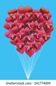 vector illustration of Valentines Day greeting card with heart baloons 