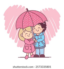 Vector illustration of a Valentine's Day greeting card. Lovers boy and girl hug