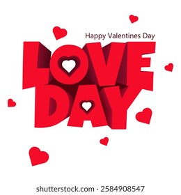 Vector illustration of Valentine's Day greeting typographic design with love hearts and colorful decorations.