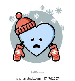 Vector illustration for Valentine's Day greeting card with frozen heart character
