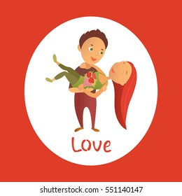 Vector illustration. Valentine's Day. Greeting card. Cartoon characters. Lovers man and woman.