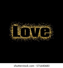 Vector illustration Valentine's Day greeting card gold design with typography on black background