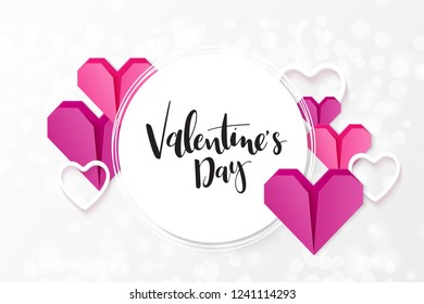 Vector illustration of valentine's day greetings card template with hand lettering label - happy valentine's day - with a lot of heart shapes.