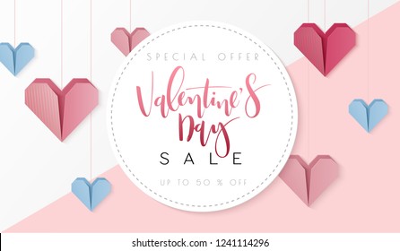 Vector illustration of valentine's day greetings card template with hand lettering label - happy valentine's day - with a lot of heart shapes.