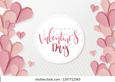 Vector illustration of valentine's day greetings card template with hand lettering label - happy valentine's day - with a lot of heart shapes.