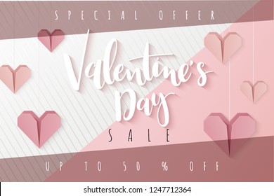 Vector illustration of valentine's day greetings card template with hand lettering label - happy valentine's day - with a lot of heart shapes.