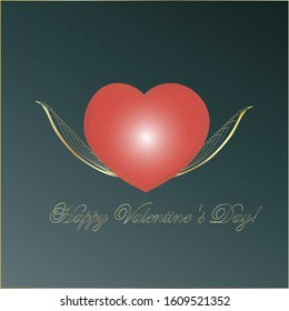 Vector illustration of Valentine's day greetings. The image of a red heart on the Golden wings of love. Invitation, greeting, decoration.