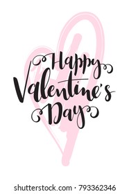 Vector illustration of valentine's day greetings card with hand lettering label - happy valentine's day - with doodle heart.