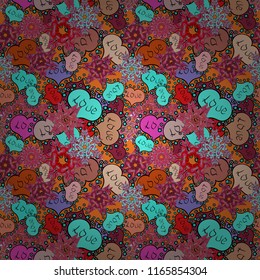 Vector illustration. Valentines day hearts. Texture background texture. Blue, pink and orange.