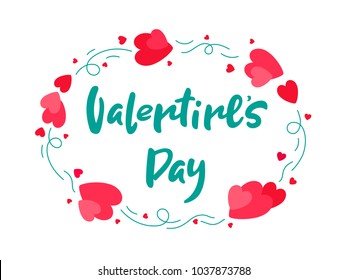 Vector illustration Valentines day with hearts.Hand lettering Valentines day  for cover, banner, poster, card, billboard, sticker, flyer.Calligraphic design.Text background.