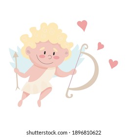vector illustration for valentine's day. little angel cupid with wings shoots from a bow. love symbol