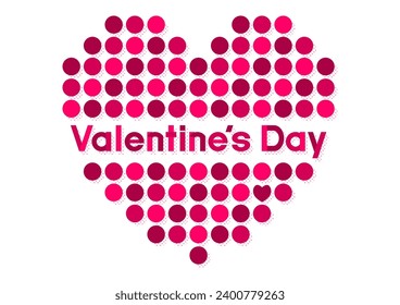 Ilustración vectorial del logo de San Valentín. Forma de corazón con un patrón de punto rosado. Fondo blanco.