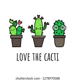 Vector illustration for Valentine's day. Love the cacti. Hand-drawn style. Cartoon style.