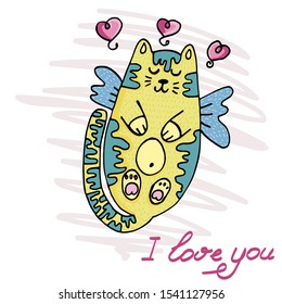 Vector illustration for Valentine's Day. Lovely cats in love. Ideal for gift and paper products.