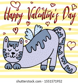 Vector illustration for Valentine's Day. Lovely cat in love. Ideal for gift and paper products