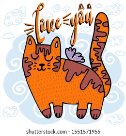 Vector illustration for Valentine's Day. Lovely cat in love. Ideal for gift and paper products