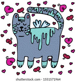 Vector illustration for Valentine's Day. Lovely cat in love. Ideal for gift and paper products