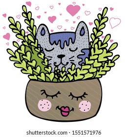 Vector illustration for Valentine's Day. Lovely cat in love. Ideal for gift and paper products