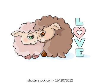 vector illustration valentines day many cute lambls with a ball of wool love