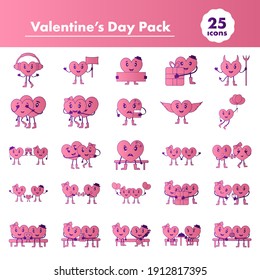 Vector Illustration Of Valentine's Day Pack In Pink And Purple Color.