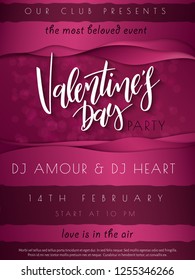 Vector illustration of valentine's day party poster template with hand lettering label - happy valentine's day - with waves and flares.