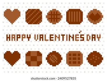 Vector illustration for Valentine's Day. Pixel art of chocolate and letters. Dot pattern background on white background.